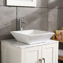Square Bathroom Vessel Sink - White Porcelain Counter Bowl For Bathroom Vanity - White by HouseOfZazla