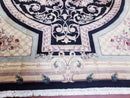 8x10 Aubusson Rug, Fine Hand Knotted Wool Carpet, French European Design, Black & Ivory
