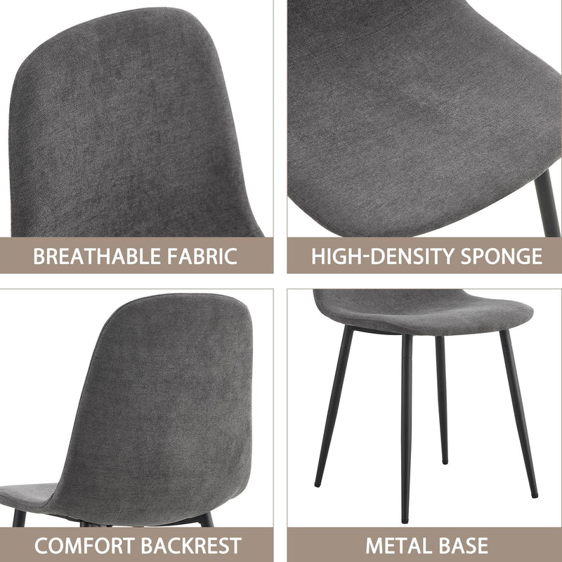 A set of 6 modern medieval style restaurant cushioned side chairs, equipped with soft cushions and black metal legs, suitable for kitchens, lounges, and farmhouses.