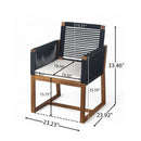 Outdoor Dining Chairs Set of 2, Acacia Wood Patio Armchair with Rope Design Back and Arms and Washable Cushion,for Backyard, Poolside, Garden,Black