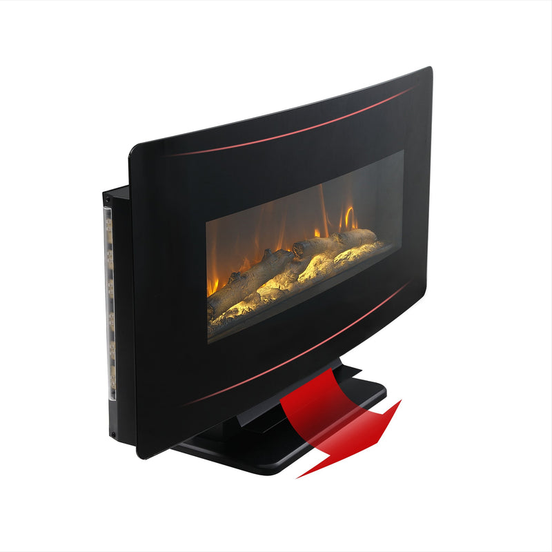 36 Inch Curved Front Electric Fireplace, Freestanding or Wall Mounted Electric Fireplace with Adjustable Flame Color & Remote Control