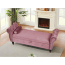 63.38"Velvet Multifunctional Storage Rectangular ottoman bench Comes with crystal buckle Solid Wood Legs with 1 Pillow,Pink
