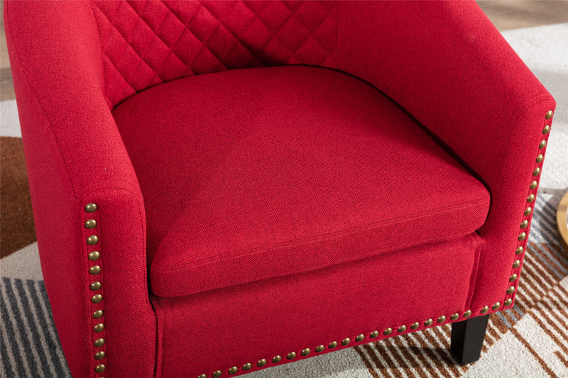 accent Barrel chair living room chair with nailheads and solid wood legs Red Linen