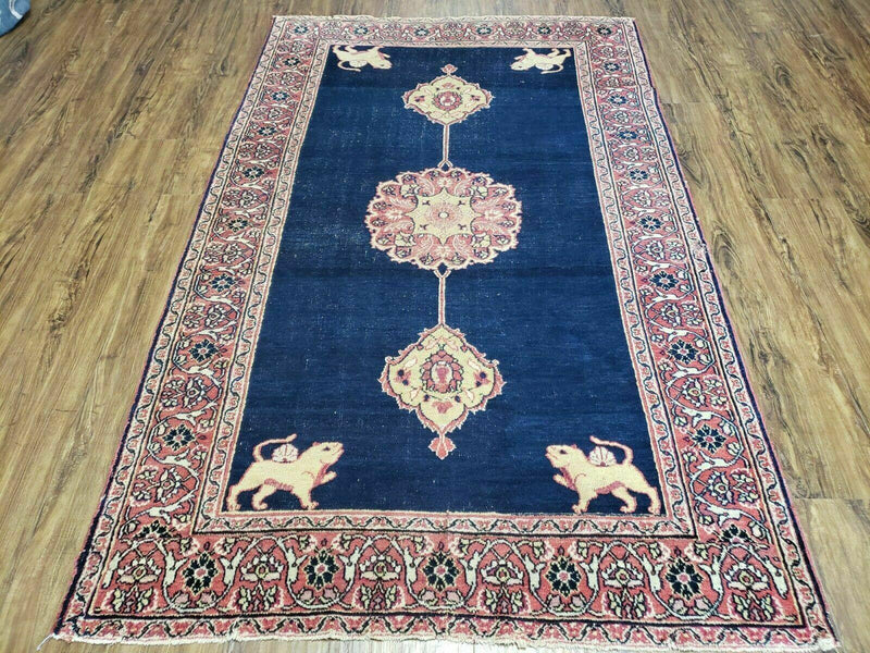 4' X 6' Antique Handmade Turkish Ghiordes Wool Rug Veg Dyes Organic Lion Nice