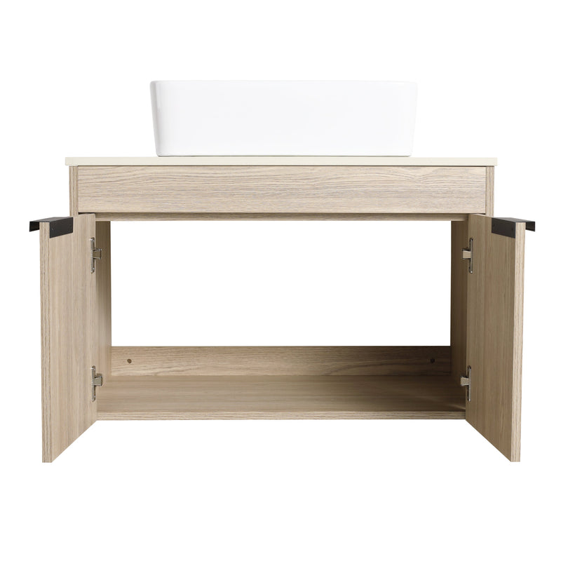 30" Modern Design Float Bathroom Vanity With Ceramic Basin Set, Wall Mounted White Oak Vanity With Soft Close Door, KD-PackingD-Packing Pieces