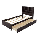 Platform Bed With Bookcase Headboard, Built-In Downlight, Charging Station, And 2 Side Drawers by HouseOfZazla