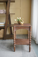 15.5x15.5x23.5' Distressed Brown Wood Side Table with Turned Spiral Legs and Lower Shelf by HouseOfZazla