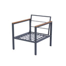 4 Piece Outdoor Sofa Set with Acacia Wood Top, Padded Patio Conversation Table Chair Set w/Coffee Table for Garden, Backyard, Poolside Dark Grey Cushion