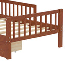 Bed With Headboard Storage Rack, 2 Under Bed Drawers, 3 Side Guardrails For Safety by HouseOfZazla