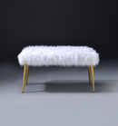 Bagley II - Faux Fur Bench - White / Gold