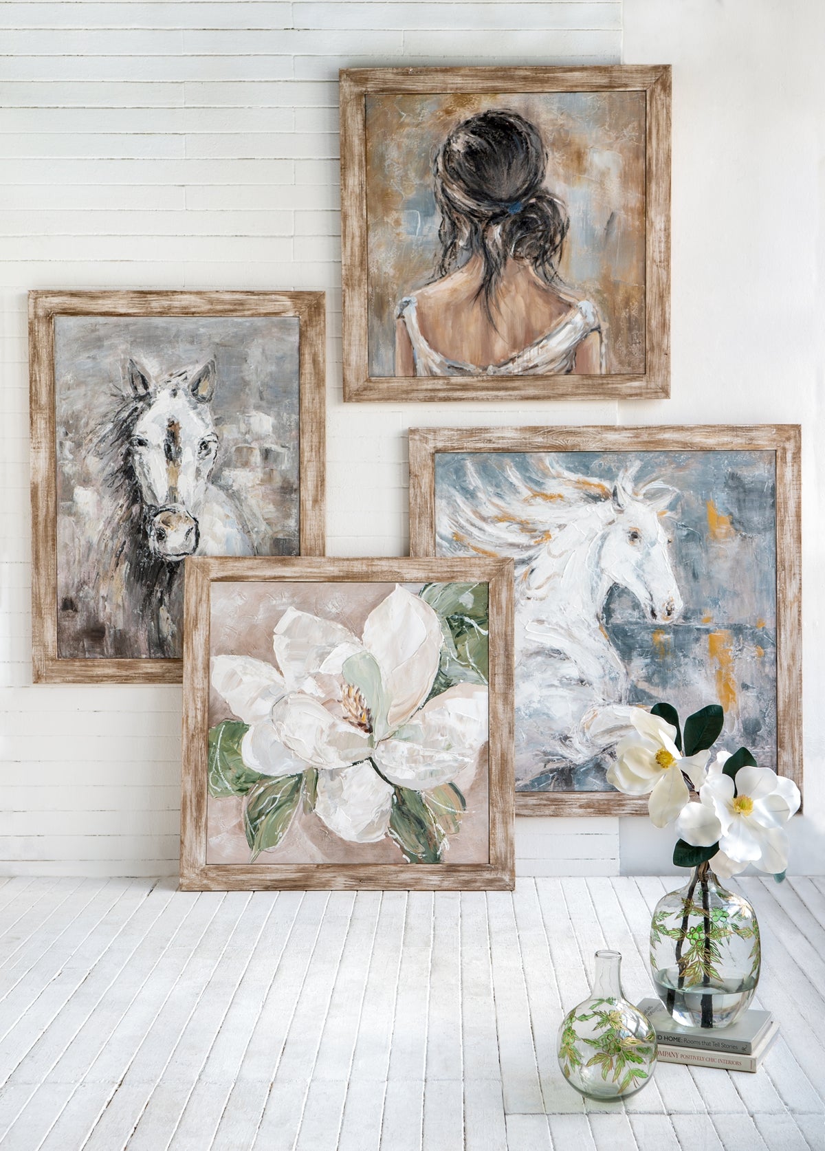 35.4x47.2x1.2" Hand-Painted White Horse Artwork, photo 9 of 10