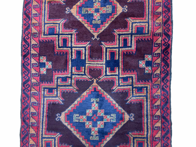 2'11" X 4'6" Vintage Handmade Tribal Wool Rug Balouchi Rug Afghan Rug Geometric