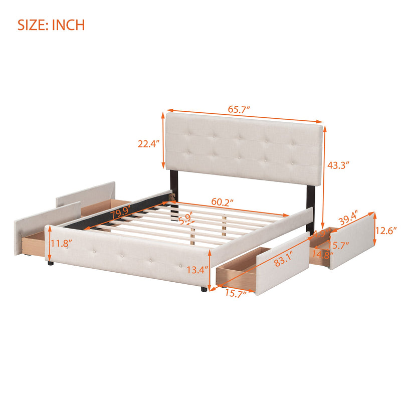 Walker Edison | Upholstered Platform Bed with Storage