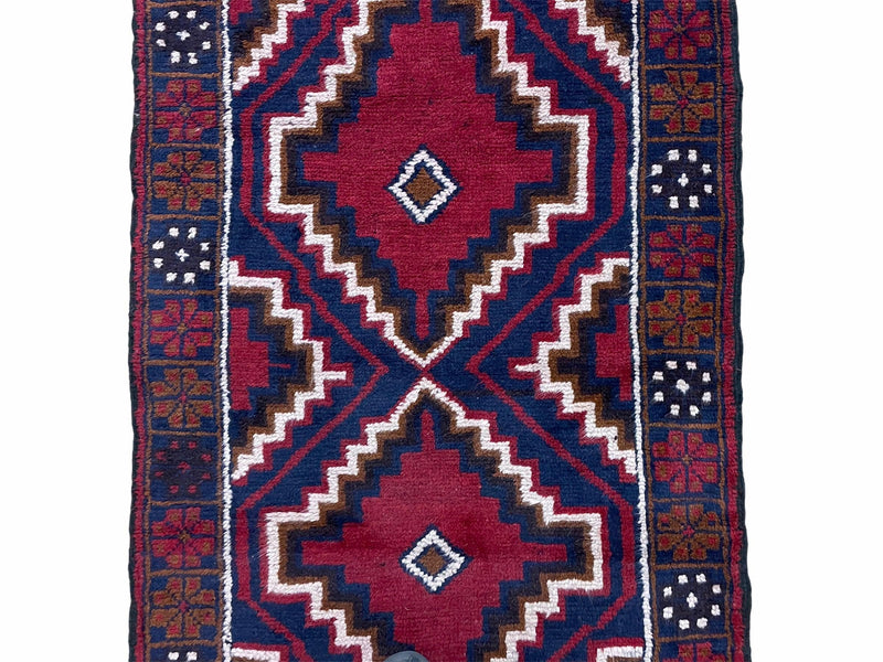3 X 5 Vintage Handmade Tribal Wool Rug Balouchi Rug Afghan Rug Red Beige Nice