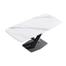 70.87" Modern Artificial Stone White Curved Black Metal Leg Dining Table, Can Accommodate 6-8 People - White / Black by HouseOfZazla