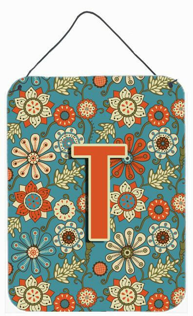 Letter T Flowers Retro Blue Wall or Door Hanging Prints CJ2012-TDS1216