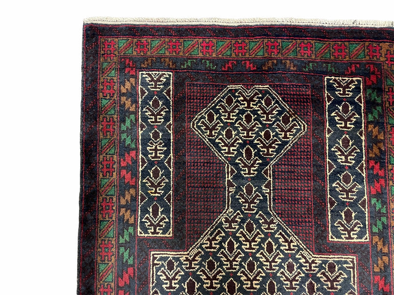 3x5 New Vintage Handmade Wool Rug Tribal Balouch Turkoman Prayer Rug Veggie Dyes