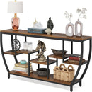 Extra Long Entryway Console Sofa Table With 7 Tier Shelves - Brown / Black by HouseOfZazla