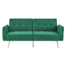 78" Italian Velvet Futon Sofa Bed, Convertible Sleeper Loveseat Couch with Folded Armrests and Storage Bags for Living Room and Small Space, Green 280g velvet