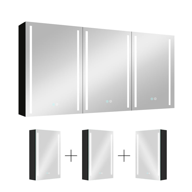60x30 Inch LED Bathroom Medicine Cabinet Surface Mount Double Door Lighted Medicine Cabinet, Medicine Cabinets for Bathroom with Mirror Defogging, Dimmer Black