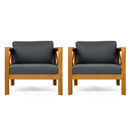 Patio Conversation Set with Foldable Acacia Wood Table and Cushioned Armchairs