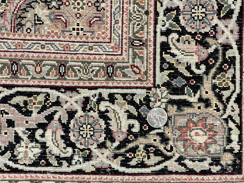 Sino Persian Rug 4x6, Fine Hand Knotted Carpet, Black, Wool, Vintage Rug 4 x 6, Herati Mahi, 300 KPSI