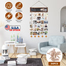 Wooden Hanging Picture Frame Photo Display String Ropes with 30 Clips Writable Blackboard Wall Decoration Postcard Artwork Picture Organizer