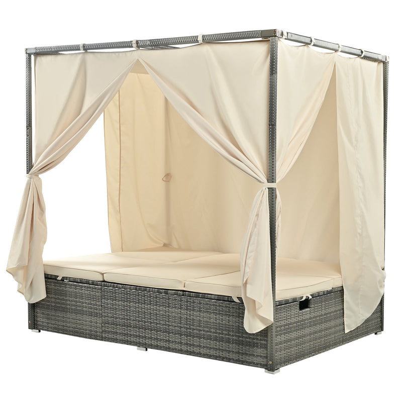 Adjustable Sun Bed With Curtain, High Comfort, With 3 Colors