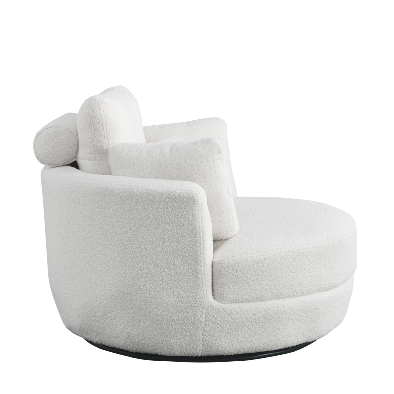 39" W Oversized Swivel Chair with moon storage ottoman for Living Room, Modern Accent Round Loveseat Circle Swivel Barrel Chairs for Bedroom Cuddle Sofa Chair Lounger Armchair, 4 Pillows, Teddy Fabric