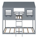 Twin Over Twin Bunk Bed With Roof, Window, Guardrail, Ladder by Unique Piece Furniture