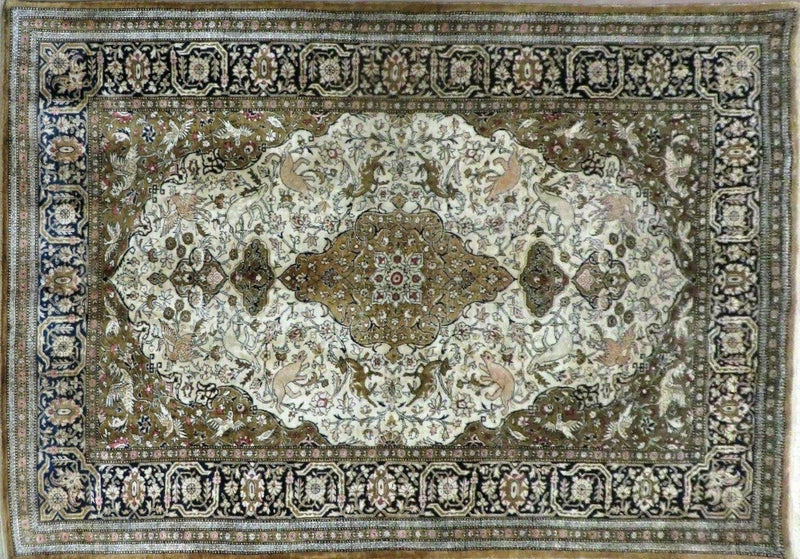 3' X 5' Fine Handmade Chinese Silk Rug Deer Birds Hand Knotted One Of A Kind