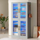 Bookcase With Doors And LED Lighting, 8 Adjustable Shelves Storage Cabinet by HouseOfZazla