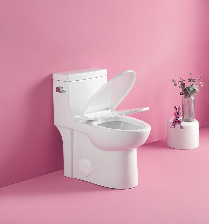 15 1/8 Inch 1.28 GPF 1-Piece Elongated Toilet with Soft-Close Seat - Gloss White 23T03-GW