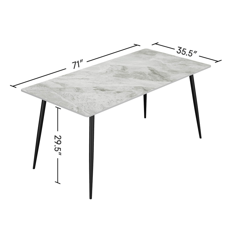 Dining Table with Sintered Stone Tabletop and Metal Legs, 70' Rectangular Modern Kitchen & Dining Room Table With 4 Dining Chairs