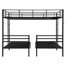 Modern Metal Triple Bunk Bed With Vertical Ladder, Safety Rail, And Storage Shelf - Black by HouseOfZazla