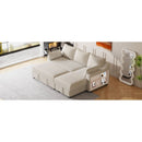 90" Pull Out Sleeper Sofa L-Shaped Couch Convertible Sofa Bed with Storage Chaise, Storage Racks and USB Ports (SG001340AA), Beige