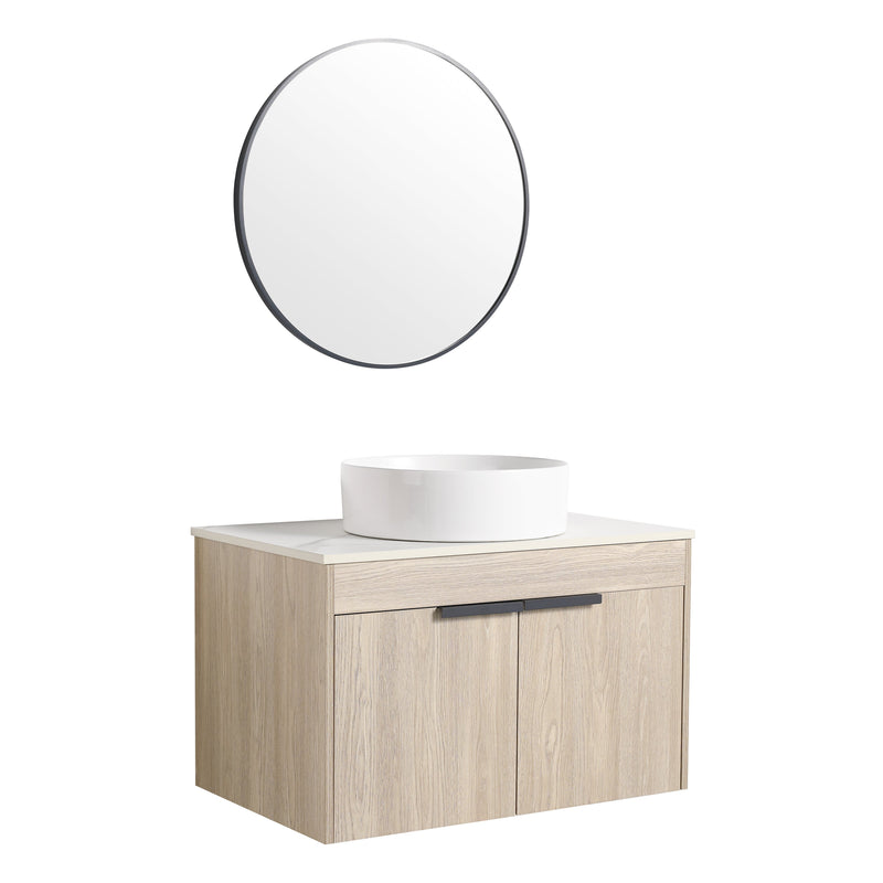 30" Modern Design Float Bathroom Vanity With Ceramic Basin Set, Wall Mounted White Oak Vanity With Soft Close Door, KD-PackingD-Packing Pieces