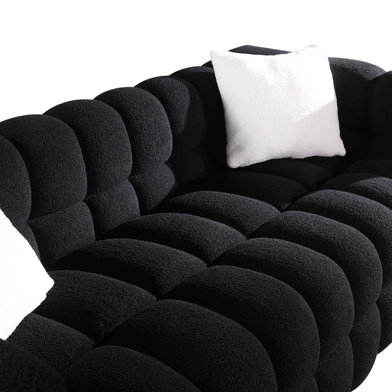 84.3 length, 35.83" deepth, human body structure for USA people, marshmallow sofa,boucle sofa, White color,3 seater