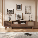 TV Stand For 75" TVs With Soft Closing Doors, Console With Accents And Drop Down Cabinet - Dark Brown by Unique Piece Furniture
