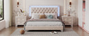 3-Pieces Bedroom Sets,Queen Size Upholstered Platform Bed with LED Lights and Two Nightstands-Beige