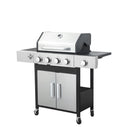 4 Burner Propane Gas Bbq Grill With Side Burner, 46790Btu Output With Enameed Cast Iron Cooking Grids For Outdoor Barbecue, Stainless Steel - Black / Silver by HouseOfZazla