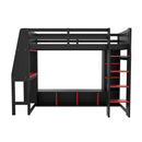 Gaming Loft Bed With Desk, Multi Storage Shelves, LED Lighting, And Hanging Clothes Rack by HouseOfZazla