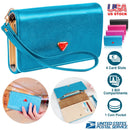 Women Wristlet Wallet PU Leather Lady Purse Credit Card Holder 4 Card Slots 3 Money Pouches 1 Coin Pocket