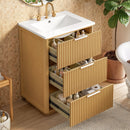 Bathroom Vanity With Sink, Open Shelf & Closed Storage - Natural Wood by HouseOfZazla