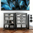 Media Storage Cabinet With Wheels, 4 Adjustable Glass Shelves & Door, Heavy-Duty - Black by HouseOfZazla