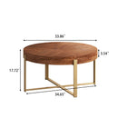 33.86"Modern Retro Splicing Round Coffee Table,Fir Wood Table Top with Gold Cross Legs Base
