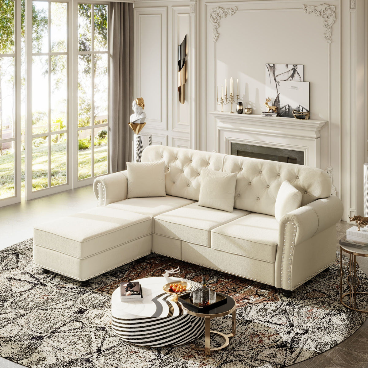 Upholstered 3 Seater Sofa Set With Ottoman, photo 8 of 39