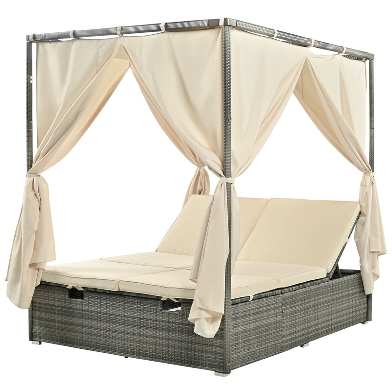 Adjustable Sun Bed With Curtain, High Comfort, With 3 Colors