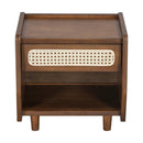 Walnut Nightstand with Rattan Detail, MDF + Solid Wood by HouseOfZazla
