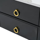 2-in-1 Square Nesting Coffee Table with Wheels & Drawers, Stackable Side Table with High Gloss Marble Grain Top, End Table Set with Brown Tempered Glass for Living Room, Black